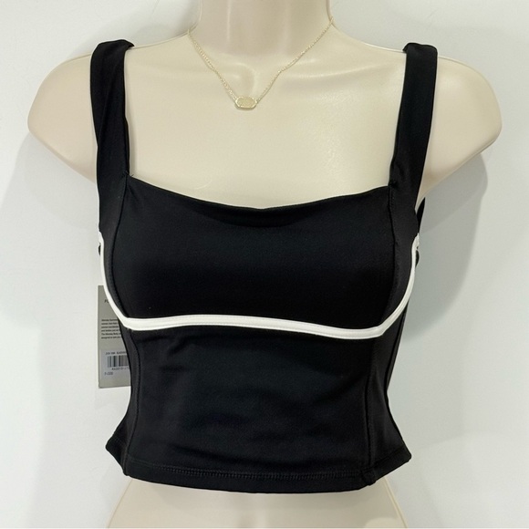 Monday Body Zion Tank Top Black Ivory Piping Medium Cropped Yoga Workout New - Picture 4 of 12